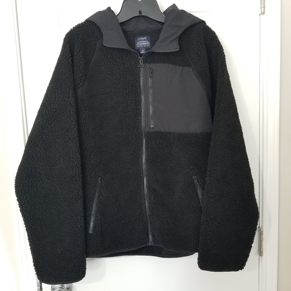 J.CREW Men's Hooded Sherpa Jacket Coat M Black NWT - Picture 2 of 14